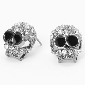 Claire’s Silver Embellished Skull Stud Earrings